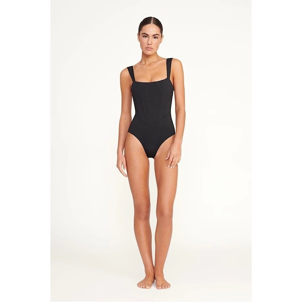 STAUD ADELAIDE corset-style ONE PIECE BLACK Swimsuit SMALL